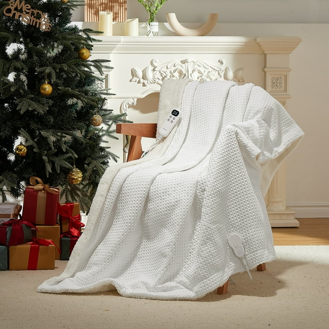 Electric Heated Blanket, Machine Washable Fast Heating Blanket with LCD Controller, 6 Adjustable Heating Levels and 10 Hours Auto Off