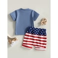 thumbnail image 3 of Infant Baby Boys 4th of July Outfits, Independence Day Short Sleeve T-Shirt Stars Stripes Print Shorts Set, 3 of 7