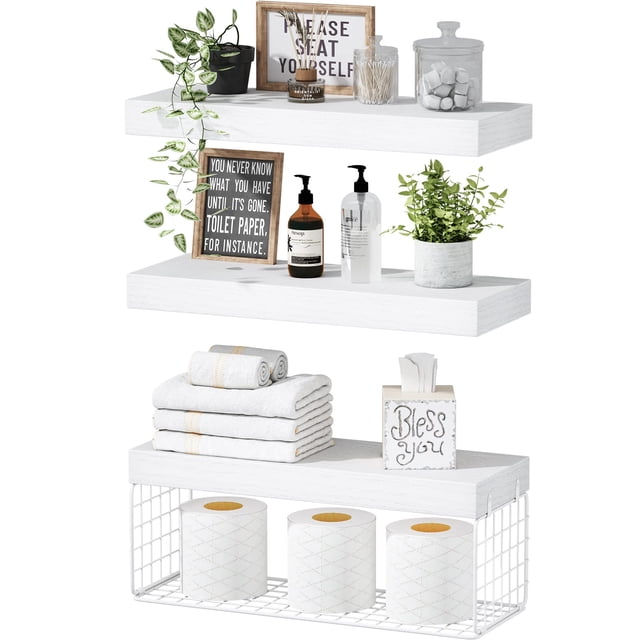 Estantes de baño QEEIG flotantes para montaje en pared, color blanco, juego de 3