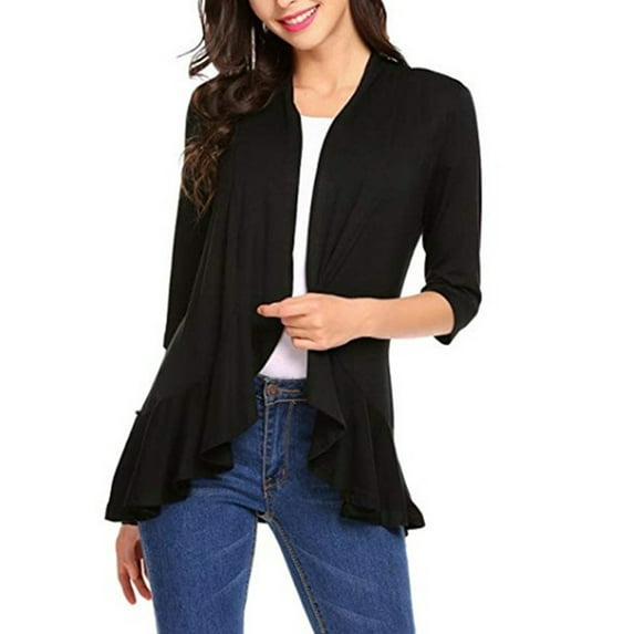 aturustex Women's Casual Chiffon Cardigan Fall Lightweight 3/4 Sleeve Shrugs Solid Color Bolero Cover Up