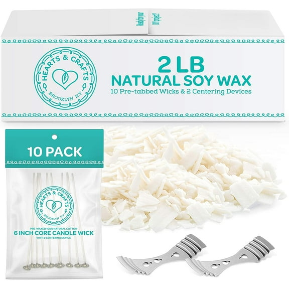 Hearts & Crafts Natural Soy Candle Wax and Candle Making Supplies - 2 Metal Centering Devices - 2lb