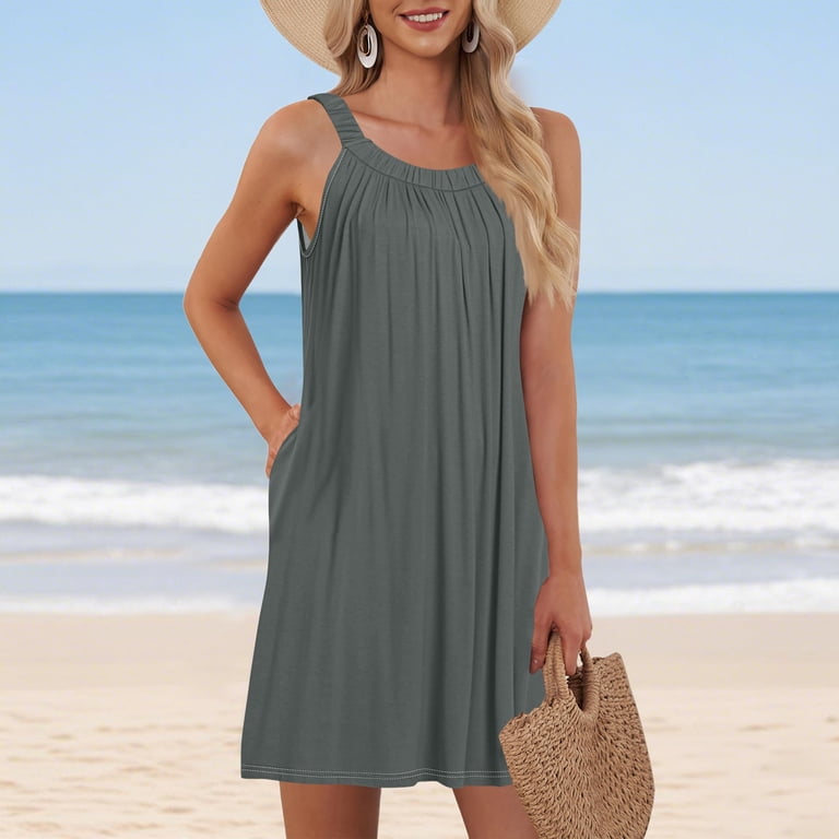 beach vest dress Wtobby Women's Casual Summer Sleeveless with Pocket Straps Solid Color for Swim Cover-Up and Lightweight Wear,Gray XL Winters Diane von Furstenberg Silk Pairs Color:5 Pairs Black Socks beach and cruise holidays.