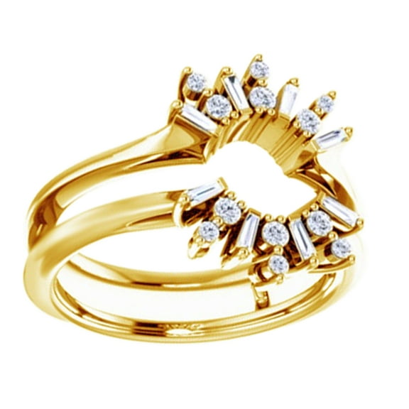 Round Cut White Natural Diamond Enhancer Guard Ring In 14K Solid Yellow Gold (0.33 Ct), Size-4