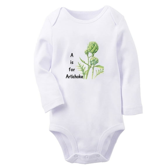 iDzn A is For Artichoke Funny Rompers, Newborn Baby Unisex Bodysuits, Infant Jumpsuits, Toddler Kids Long Sleeve Oufits (White, 0-6 Months)