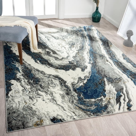 Luxe Weavers Abstract Wavy Marble Swirl Gray 8x10 Area Rug, Stain-Resistant Carpet