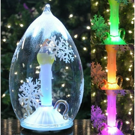Hand Painted Glass Ball Ornaments LED Glass Globe Christmas Ornament with Candle, Cone Shaped Color-Changing, Hand Painted Glittery Showflakes 6