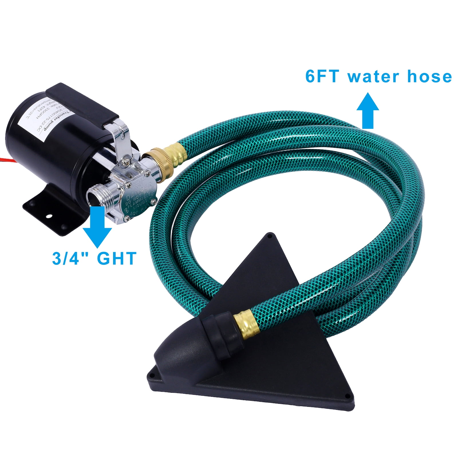DC 12-Volt 1/10HP 330GPH Battery Powered Mini Portable Electric Utility Sump Transfer Water Pump with Water Hose Kit Black