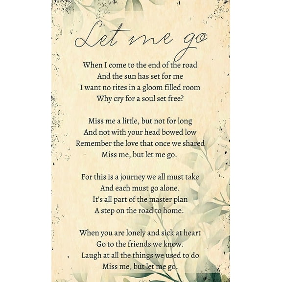 Let Me Go Poem Wall Art poster Modern Picture for Living Room Bathroom Vertical Poster for Bedroom Decorations Decorative poster