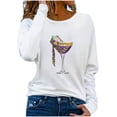 thumbnail image 2 of Craaazy Women's Crew Neck Long Sleeve Mardi Gras Loose Shirts Gifts, 2 of 5