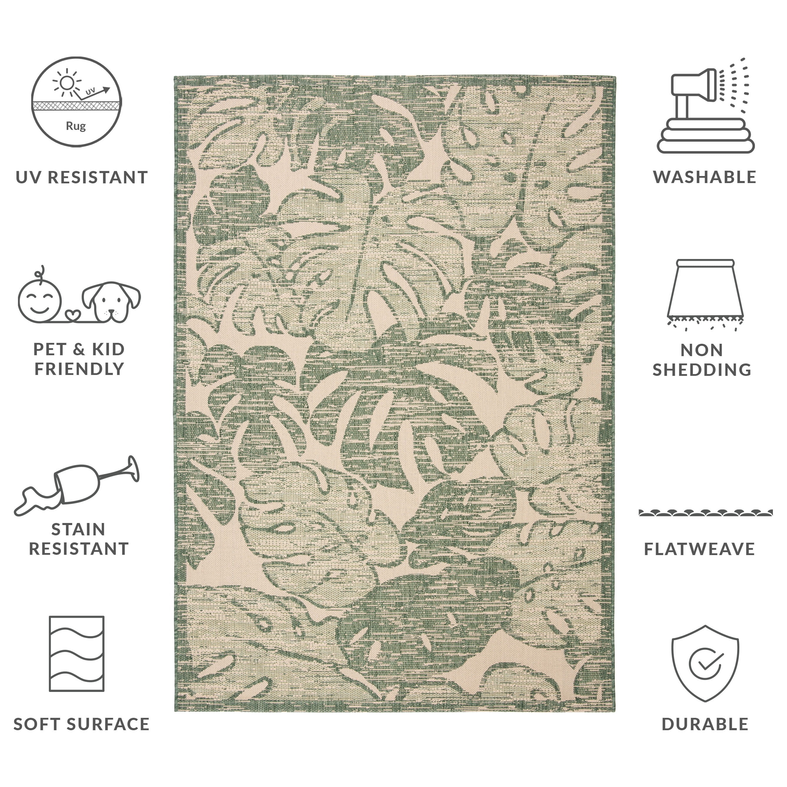 Safavieh Courtyard Ivy Botanical Indoor/Outdoor Area Rug, Beige/Green, 5'3" x 7'7"
