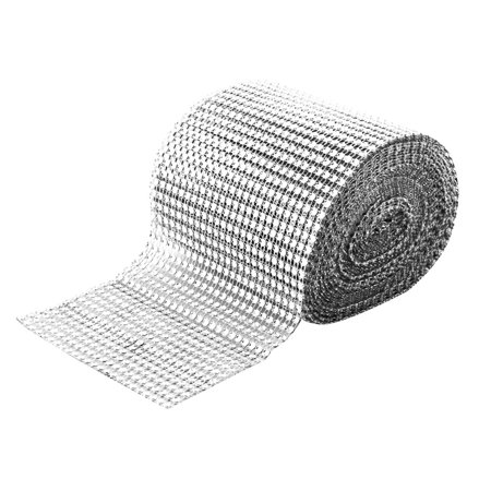 Depression Glass Ribbon - Unique Bargains Home Party Plastic Cake Glass Decoration Mesh Diamond Ribbon Silver Tone 10 Yard