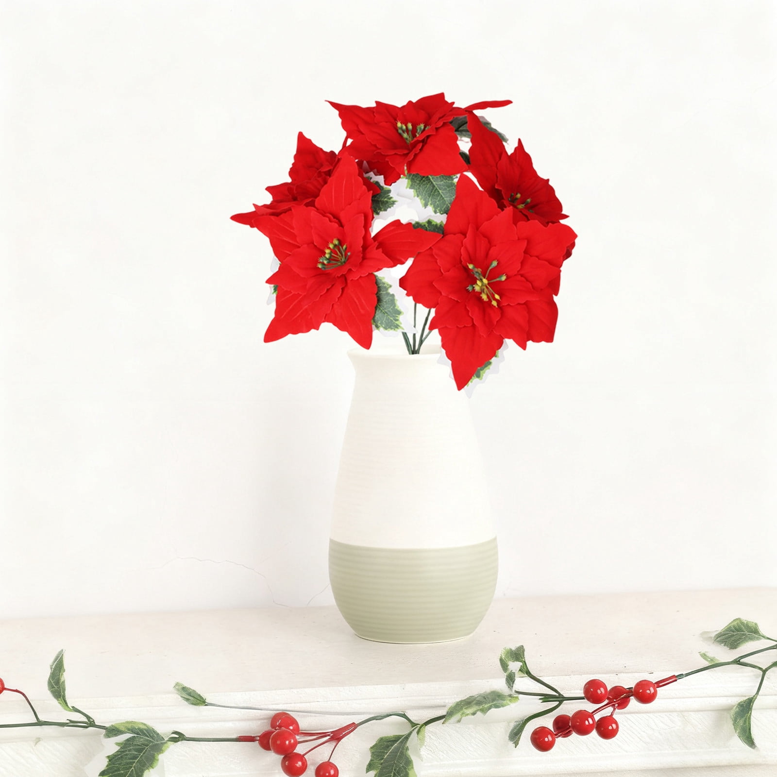 Bwiyojiz Christmas Decorations Home Decor Count 5pcs Decoration Holiday Products Flannel 5-fork Bouquet Simulation Flower Poinsettia Ornament, Gifts for Friend, Red
