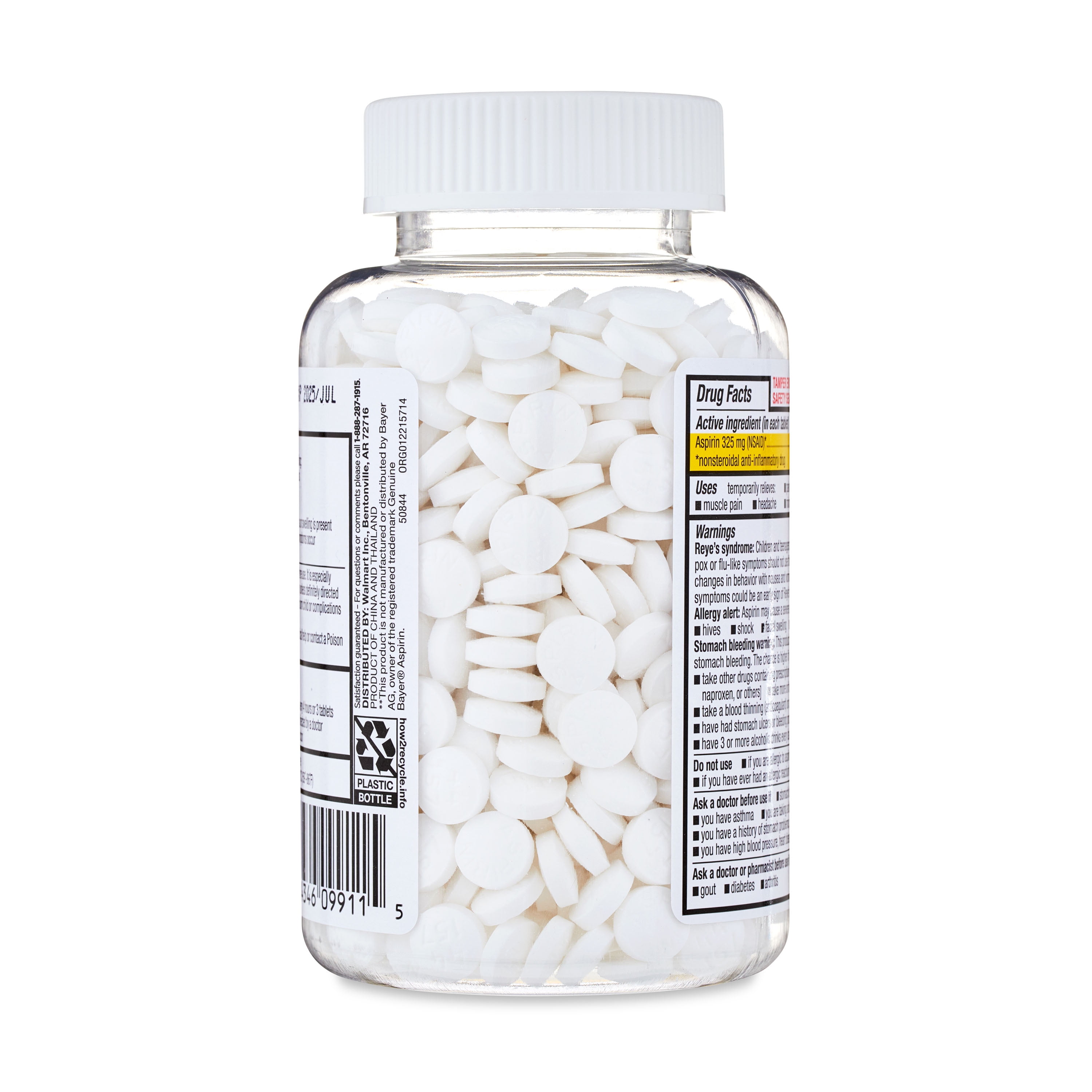 Equate Aspirin Pain Reliever/Fever Reducer Coated Tablets, 325mg, 500 Count, Compare to Genuine Bayer® Aspirin Active Ingedient