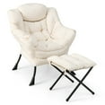 thumbnail image 1 of Gymax Lazy Sofa Chair Accent Leisure Armchair with Folding Footrest & Storage Pocket Beige, 1 of 10