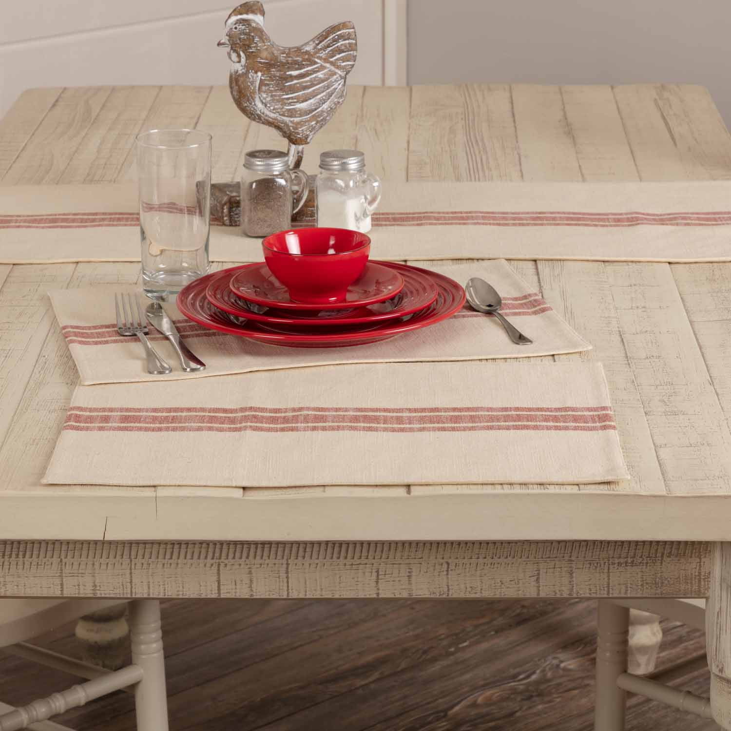 Piper Classics Market Place Red Grain Sack Stripe Placemats, Set of 4, Cotton