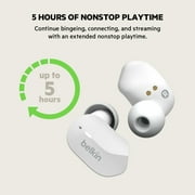 Belkin SoundForm True Wireless Earbuds, Bluetooth Headphones with Microphone, Touch Controls, IPX5 Sweat & Splash Resistant with Charging Case - White