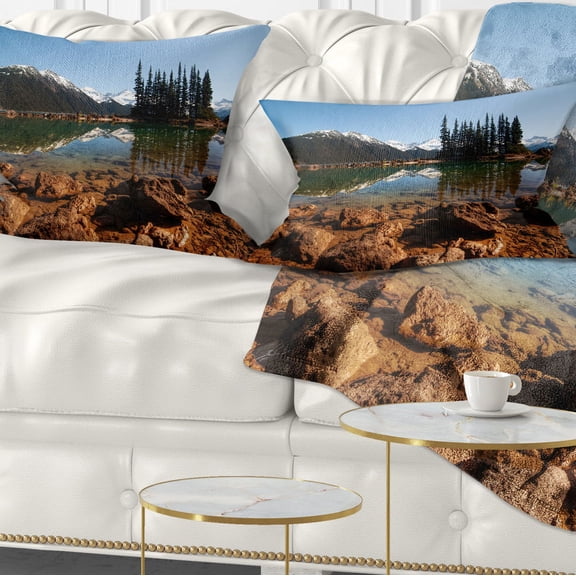 Designart Beautiful Clear Lake with Pine Trees - Landscape Printed Throw Pillow - 12x20