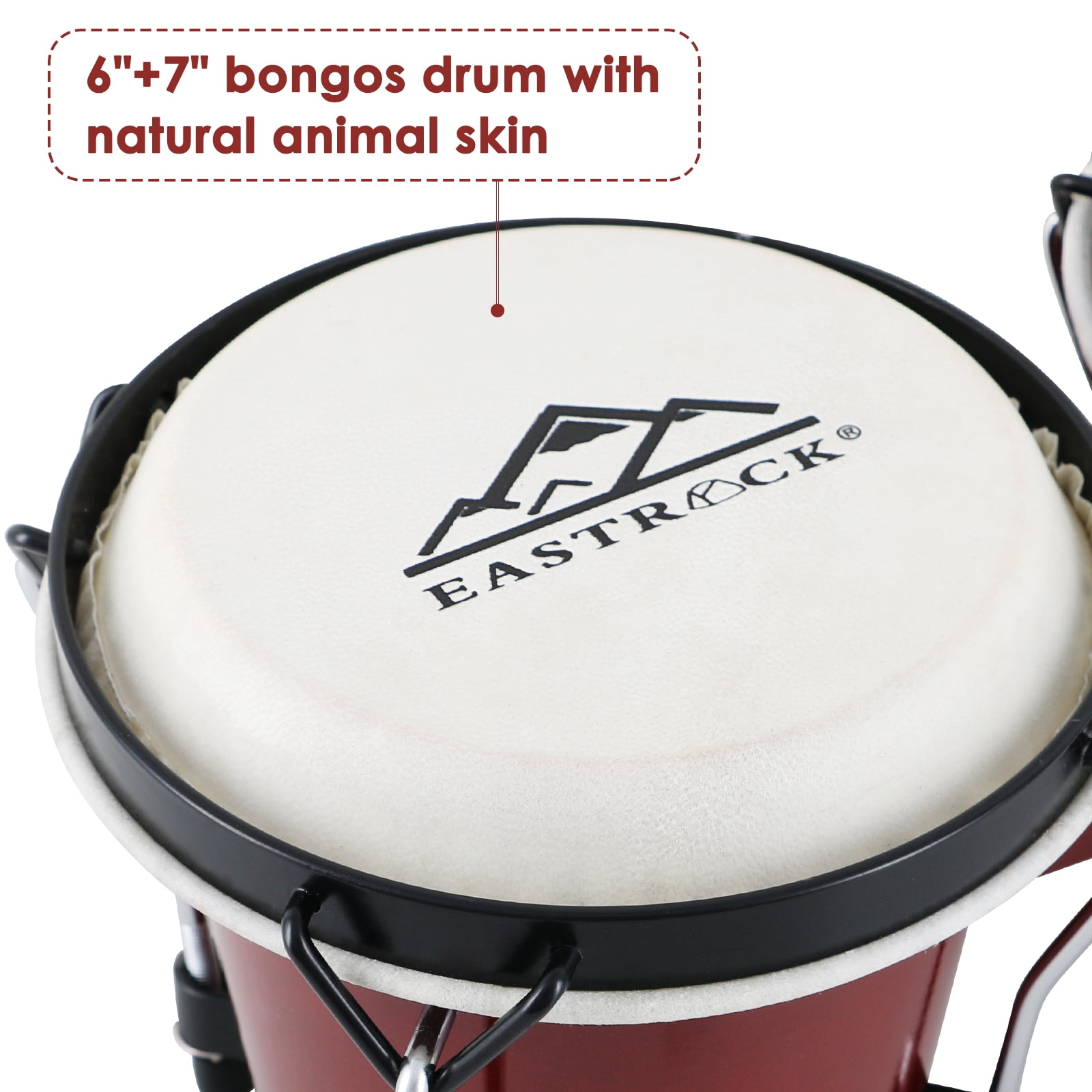 EASTROCK Bongo Drum 6” and 7” Bongos Set for Adults Kids Beginners Professionals Tunable Wood and Metal Drum Percussion Instruments with Bag and Tuning Wrench（Red)