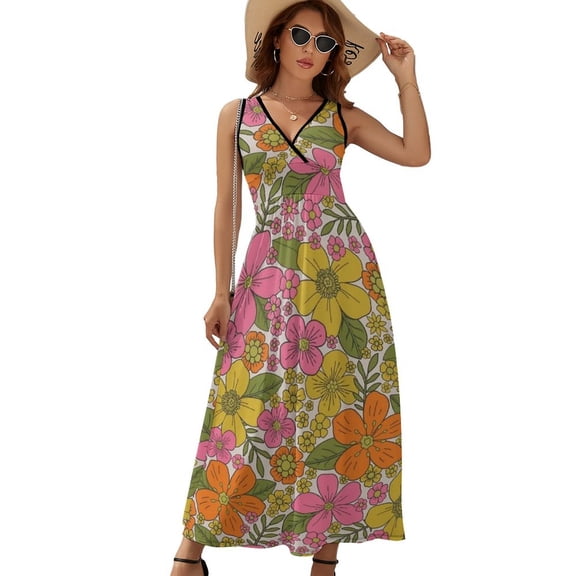 Retro 70s Hippie Flower Sleeveless Dress Summer Women Clothes Dress for Pregnant Women Dresses