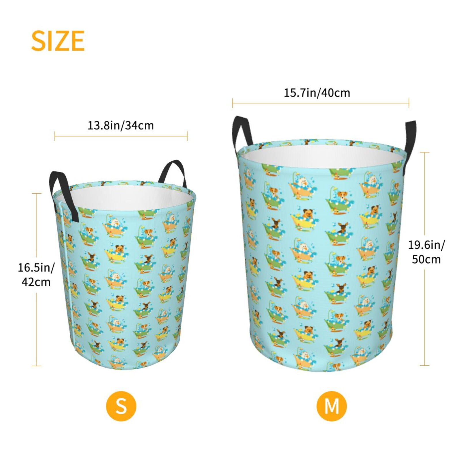 Gukieu Doggy In Bubble Bath Print Round Dirty Clothes Bag, Waterproof Standing Home Bathroom Storage Basket Car Trunk Storage Bag-Small