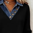 thumbnail image 6 of Huowey Women Denim Shirt Long Sleeve V-Neck Patchwork Button Down Blouse Casual Turndown Collar Loose Fit Relaxed Color Block Cozy Sweatshirt Spring Top Shirts Business Casual Outfits,Black,L, 6 of 7