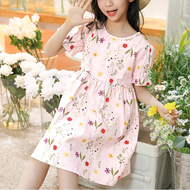 Sentmoon Robe Préado Été Tendance à Col Rond Robes pour Filles 10-12 Ample à Imprimé Floral Respirante Robe Décontractée Filles pour Festival de Musique 3 Ans