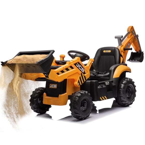 iYofe 24V JCB 3-in-1 Powered Ride on Excavator Digger Toy with Remote Control, Bluetooth, Shovel, Electric Tractor Backhoe for Kids Ages 3-6