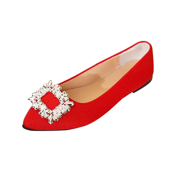 Womens Red Flats Pointed Toe Comfortable Work Shoes, Slip On Rhinestone Ballet Flat for Women,Size 9.5