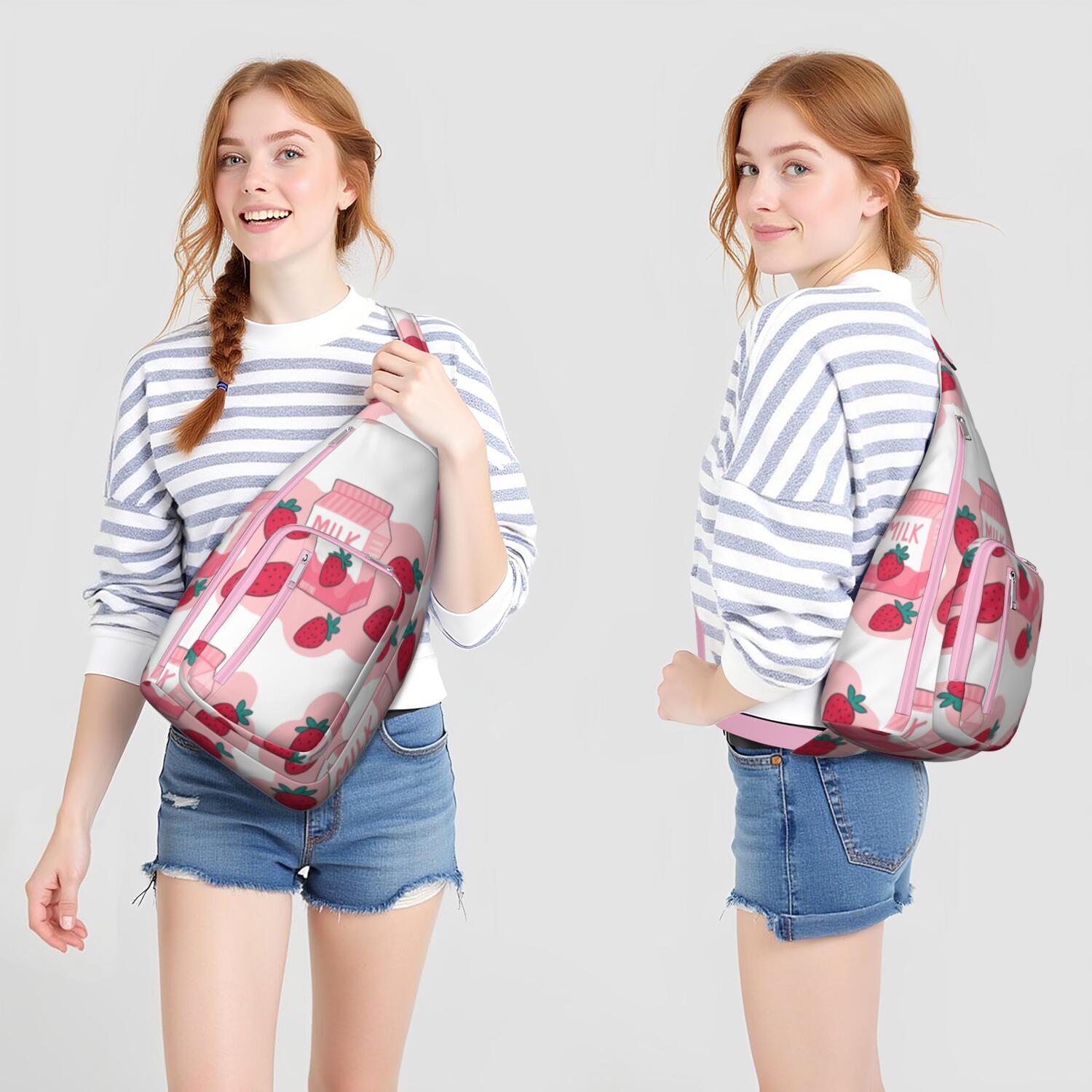 Strawberry Cute Sling Bag Crossbody Backpack,Travel Sling Bag Adjustable Casual Shoulder Backpack for Cycling Mountain Climbing