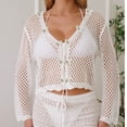thumbnail image 4 of jobturf Swimsuit Coverup for Women Trendy Hollow Out Crochet Tops Beach Vacation Summer Shirts Cover Ups Tie Front Cardigan Swimwear, 4 of 7