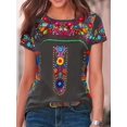 thumbnail image 3 of Camiseta Étnica Con Estampado Floral, Camiseta De Verano De Manga Corta Con Cuello Redondo Bohemio, Ropa De Mujer, 3 of 4