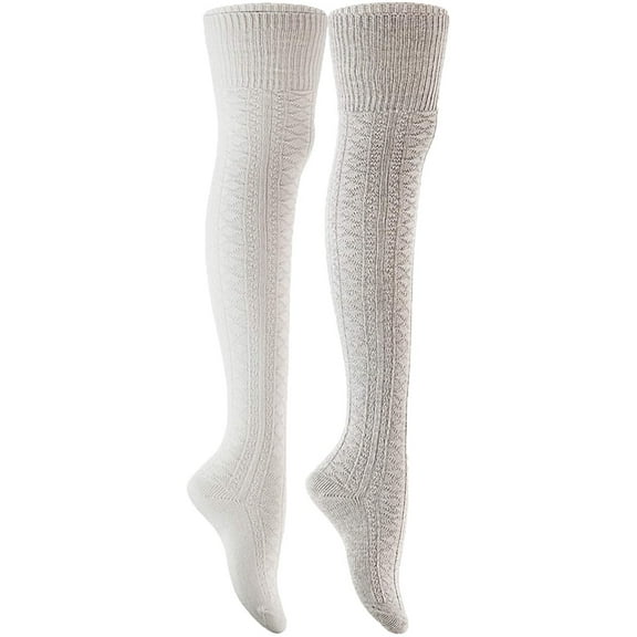 Lian LifeStyle Women's 2 Pairs And Fashionable Thigh High Cotton Socks for everyday relaxed feet LW1025 Size 6-9 Cream Grey