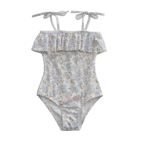 Hienoo Toddler Girls Floral Ruffle One-Piece Swimsuit Quick Drying Swimwear, Sizes 1-8
