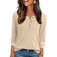 thumbnail image 5 of Lmnyox Women's Blouses Button Round Neck 3/4 Sleeve Tunic Shirt Solid Ribbed Business Casual Work Tops, 5 of 6