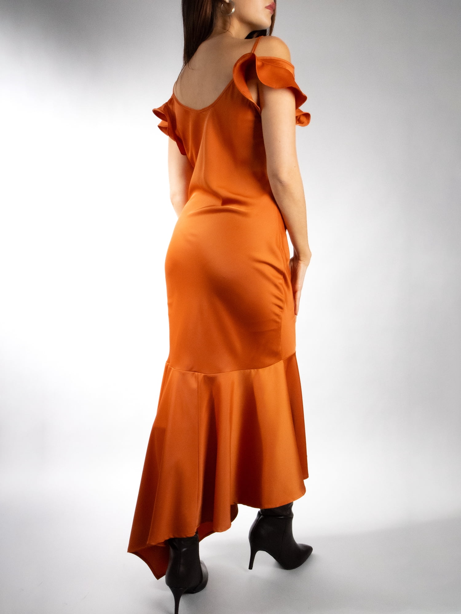 DARING DIVA Women's Stylish Asymmetrical Butterfly Sleeve Slip Dress XL Pumpkin Orange