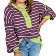thumbnail image 6 of Womens Oversized Color Block Striped Sweatshirts Henley Shirts Casual Pullover Waffle Knit Tops, 6 of 7