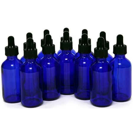 Vivalpex, 12, Cobalt Blue 2 oz Glass Bottles with Glass Eye Droppers