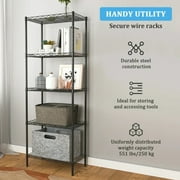 Lowestbest 5 Tier Wire Shelving, Metal Storage Shelves, Heavy Duty Adjustable Shelf Standing Kitchen Rack, Black (21.25 x 11.42 x 59.06)