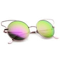 thumbnail image 4 of sunglassLA Unisex Women's Wire Open Metal Frame Color Mirror Lens Round Cat Eye Sunglasses (Pink / Magenta Mirror) - 52mm, 4 of 4