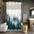 thumbnail image 5 of No Hook Dark Green Pine Forest Shower Curtain with Snap in Liner Set, Misty Tree Clouds Nature Waterproof Fabric Bathroom Curtains with See Through Top Window, Hotel Style Small 36 x 78 Inch, 5 of 9