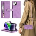 thumbnail image 4 of ELEHOLD Luxury Wallet Case for iPhone 14 Plus 6.7" Card Slots Zipper Purse Stand Function with Crossbody Strap Wrist Strap PU Leather Shockproof Case,Lightpurple, 4 of 6