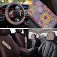 thumbnail image 4 of XYZCANDO Boho Florals 14 Pack Car Seat Covers Full Set Steering Wheel Cover Auto Center Console Pad Seat Belt Pads Headrest Covers Cup Coasters for Most Cars SUVs Sedans, 4 of 7