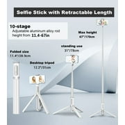 TONEOF 67in White Phone Tripod Selfie Stick with Remote control Portable for 4-7” iPhone and Android