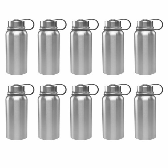 Vacuum Stainless Steel Water Bottles 27 oz. Set of 10, Bulk Pack - Reusable, Great for Gym, Hiking, Cycling, and For School - Silver