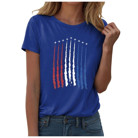 TOWED22 Women 4th of July Patriotic Shirt American Flag Independence Day Tee Summer Shirt(Blue,XXL)