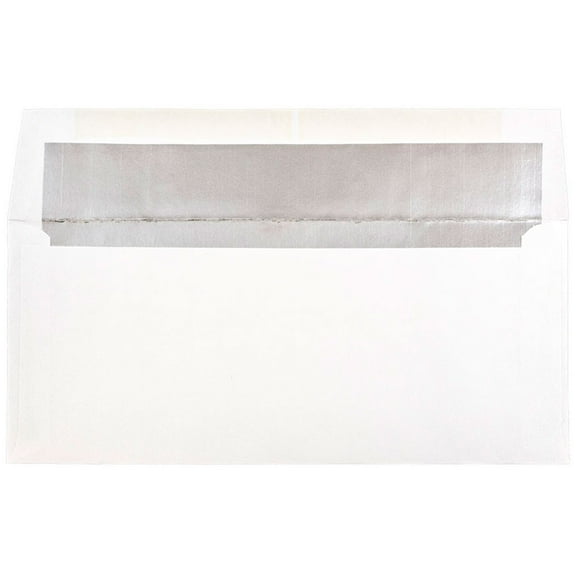 JAM Paper Foil Lined Invitation Envelopes, 3 7/8 x 8 1/8, White with Silver Foil, 50 per Pack