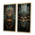 thumbnail image 3 of Designart "Tribal Mask African Bamileke" African Tribal Framed Wall Art Set Of 2 - Teal People Gallery Wall Frame Set For Home Decor, 3 of 7