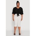 thumbnail image 3 of Womens Plus Size V Neck Puff Sleeve Cropped Tie Front Top, 3 of 5