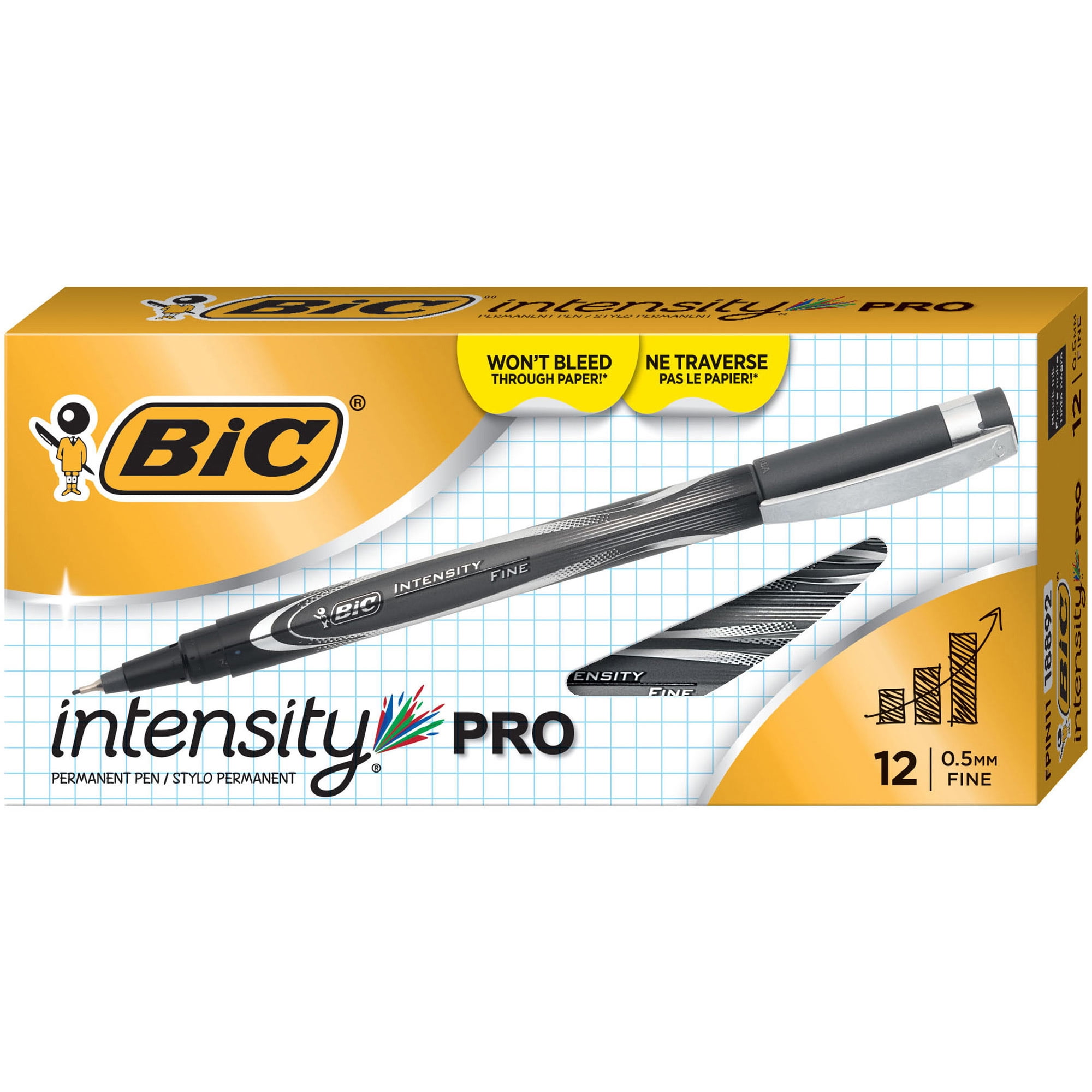 BIC Intensity Pro Marker Pen, Fine Point (0.5mm), Black, 12-Count