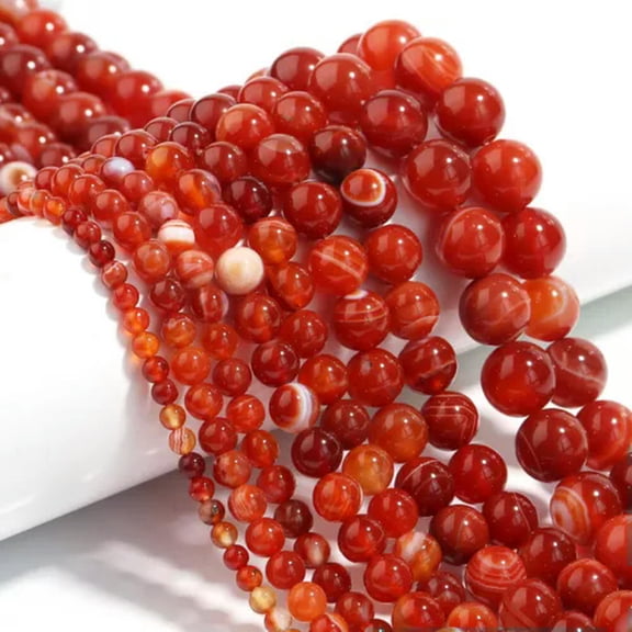 K-KED Gemstone Natural Red Striped Agate Smooth Round Loose Beads 15" Delicate Jewelry Making-4 mm